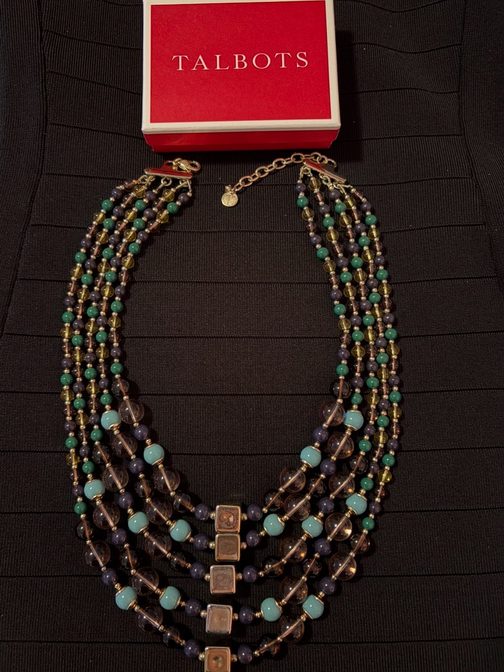 New Talbots Five Stand Blue, Teal & Gold Necklace